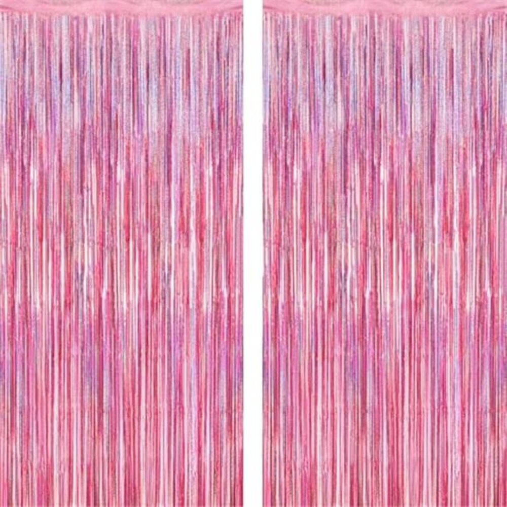 2PC Glitter Pink Tinsel Fringe Curtain PET 3.28x7ft Party Backdrop Decor